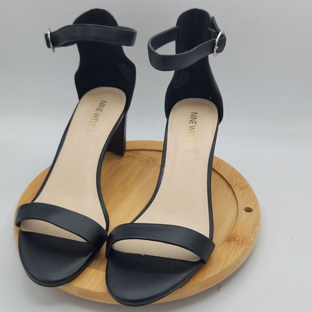 Nine West Black Open-Toe Ankle Strap Block Heel Sandals